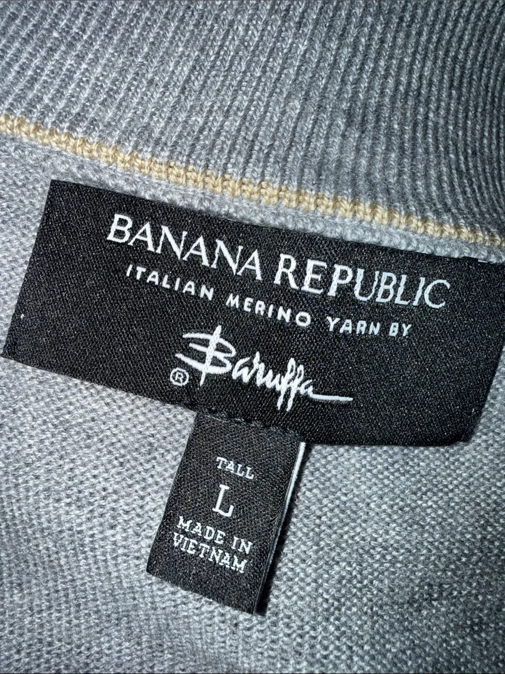 Banana Republic Tall Length Heather Gray Italian Merino Quarter Zip Sweater L